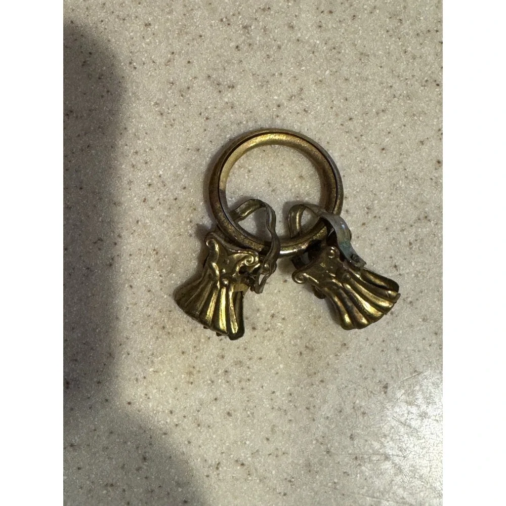 Vintage Brass Cafe Curtain Ring with Clips Germany Ornate Hardware